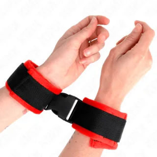 Fetisch-Toy KINK Handfesseln aus Nylon mit rotem Plüsch Rot 35 x 6 cm
