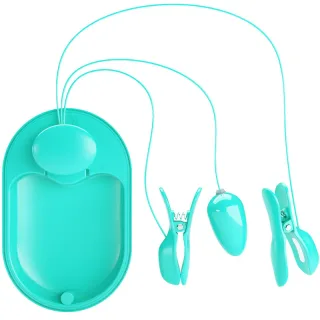 Elektrosex-Toy Surprise Box mit zwei Klemmen und Ei Türkis