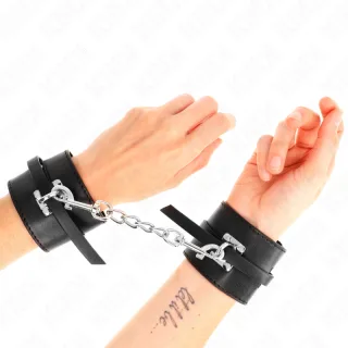 Fetisch-Toy KINK Handfesseln abschließbar mit Vorhängeschloss Schwarz 21 cm