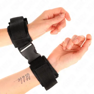 Fetisch-Toy KINK Handfesseln aus Nylon mit schwarzem Plüsch Schwarz 35 x 6 cm