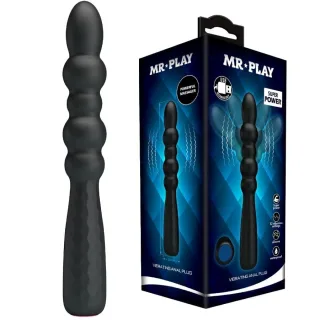 Analplug mit Vibration und Perlen Schwarz 18,5 cm