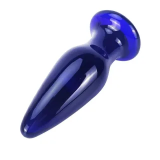 Analplug The Shining aus Glas mit Vibration Blau 11,5 x Ø 4 cm