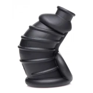 Peniskäfig Master Series Dark Chamber gerippt Silikon Schwarz 10,1 cm