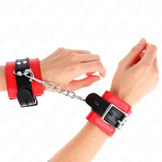 Fetisch-Toy KINK Handfesseln in Rot mit schwarzem Gürtel Rot 28 cm