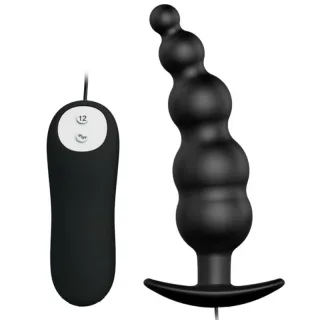 Analplug mit Kugelprofil und Kabelfernbedienung Schwarz