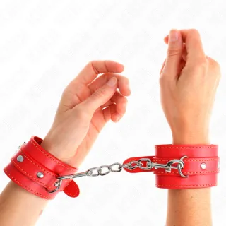 Fetisch-Toy KINK Handfesseln schmal mit Dornschnalle Rot 33 cm