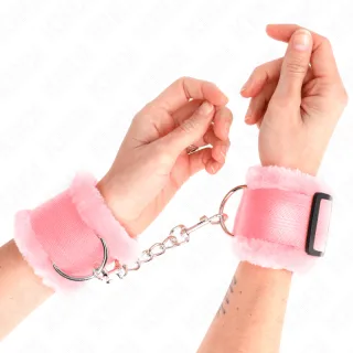 Fetisch-Toy KINK Handfesseln aus Nylon mit rosa Fell Rosa 31 x 7 cm