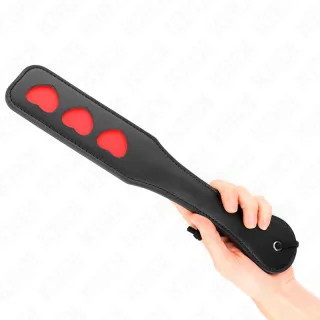 Paddle Leder mit drei roten Herzen Schwarz 32 x 6 cm