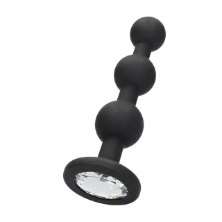 Analplug Silikon mit Perlen und Diamant Schwarz 9,5 x Ø 2,5 cm