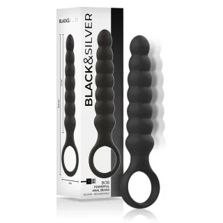 Analplug Black&Silver Bob mit Vibration aus Silikon Schwarz