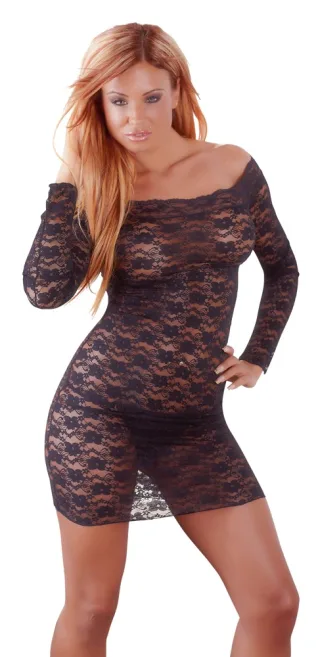 Elastisches Minikleid aus Spitze Schwarz