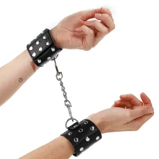 Fetisch-Toy KINK Handfesseln mit zwölf Druckknöpfen Schwarz 24 cm
