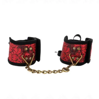 Fetisch-Toy KINK Handfesseln Scandal aus Brokat mit Messingkette Rot 24,5 x 6,5 cm