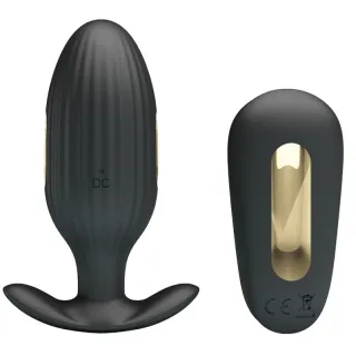 Analplug Kelly mit Funkfernbedienung und Rillenprofil Schwarz