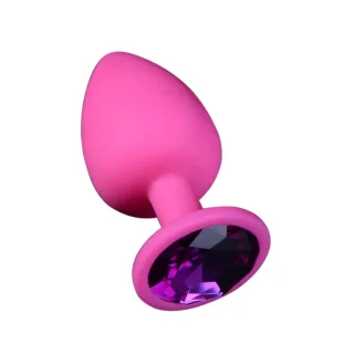 Pinker Buttplug aus Silikon mit Kristall M