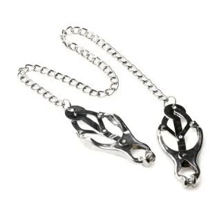 Nippelklemmen Tyrann Kleeblatt mit Noppen Schwarz/Silber 56,5 cm