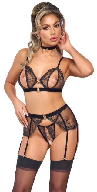 Abierta Fina - BH Strapsset - schwarz - XL