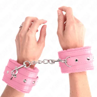 Fetisch-Toy KINK Handfesseln Premium pelzgefüttert Rosa 29 cm
