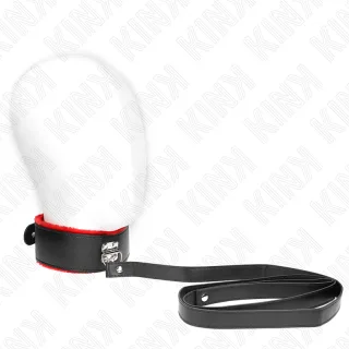 Fetisch-Toy KINK Halsband mit rotem Plüschfutter Schwarz 48 x 6 cm