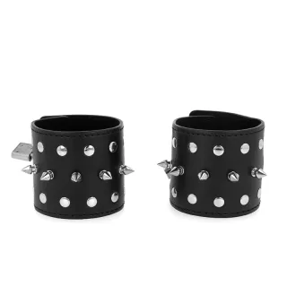 Fetisch-Toy KINK Handfesseln mit Spitznieten Schwarz 25 x 6 cm