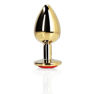 Analplug Edelstein Herz mittel Gold/Rubinrot 7,1 x Ø 3,4 cm