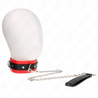 Fetisch-Toy KINK Halsband Basismodell mit schwarzem Nietenriemen Rot 53 x 5 cm