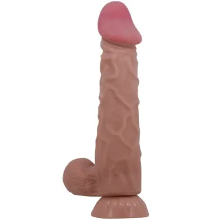 Realistischer Dildo der Sliding Skin-Serie mit Sliding Skin-Saugnapf Braun 24 cm