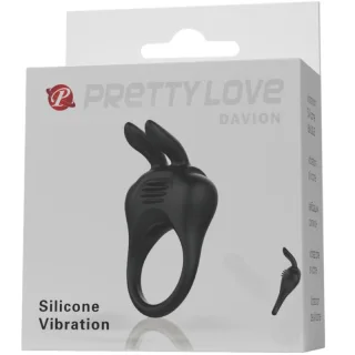 Penisring Davion mit Hasenohren und Wechselbullet Schwarz 7,4 x 4,7 cm