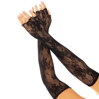 Handschuhe fingerlos aus Blumenspitze Schwarz