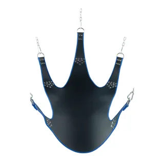 Sling Leder mit blauer Paspel und 5 Punkten Schwarz 113 cm