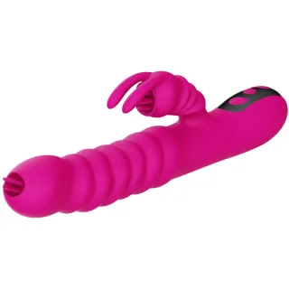 Rabbit-Vibrator mit Doppelzunge und Wärmeeffekt Fuchsia 23 x 3,2 cm