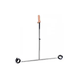 Spreizstange mit Fußgelenkmanschetten und Analdildo Silber