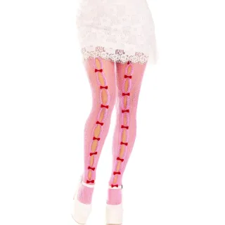 Strumpfhose aus Netz mit Ausschnitten und Schleifen Rosa