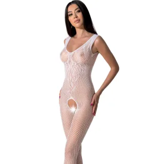 Bodystocking Passion Woman mit Blütenspitze am Oberkörper Weiß Einheitsgröße