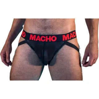 Jockstrap MX26X2 aus Netzstoff Schwarz mit rotem Schriftzug Größe S