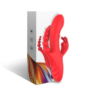 G-Punkt-Vibrator mit Klitorisarm und Analkette Rot 22,3 x 4 cm