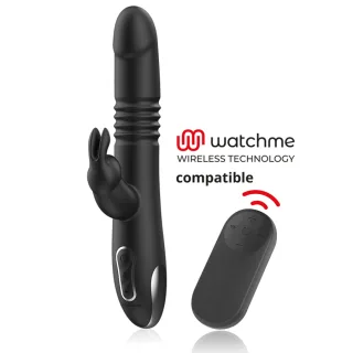 Rabbit-Vibrator Black&Silver Kenji mit Stoßfunktion und Watchme-Fernbedienung Schwarz 24,5 x 3,5 cm