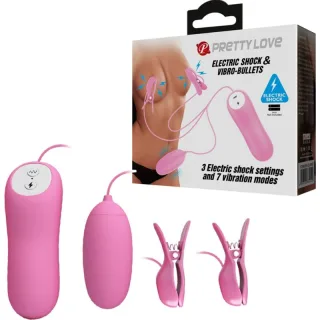Nippelklemmen mit Reizstrom und Vibro-Ei Rosa