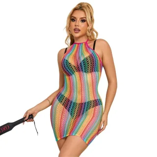 Kleid Netz Regenbogen mit schmalen Trägern Einheitsgröße