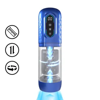 Masturbator Vortex mit Saug-, Rotations- und Stoßfunktion Metallisch Blau 17 x Ø 8,9 cm
