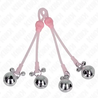 Nippelschlingen aus Silikon mit Totenkopf und Glöckchen Rosa