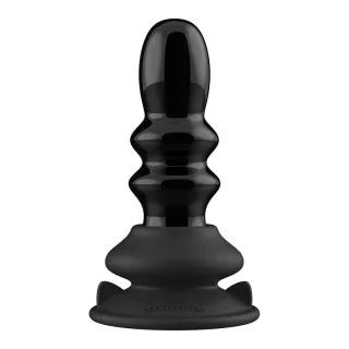 Vibrator Ribbly Glas gerippt mit Saugfuß Schwarz 10 x Ø 4 cm