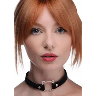Choker Kinky Kitty mit Ring PU-Leder Schwarz