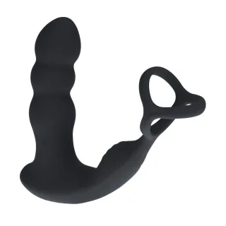 Prostata-Vibrator mit Stoßfunktion, Komm-her-Bewegung und Penisring Schwarz Modell 2