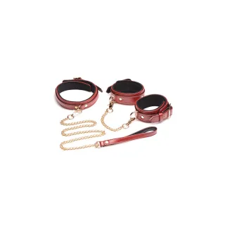Bondage-Set 6 Teile mit Handschellen, Halsband und Gürtel Rot