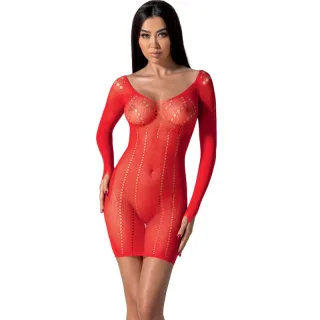 Netzkleid Passion Woman Langarm mit Lochstreifen Rot Einheitsgröße