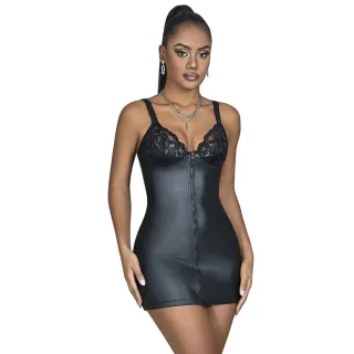 Kleid Wetlook mit Reißverschluss Schwarz L/XL