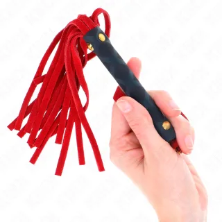 Fetisch-Toy KINK Peitsche als Mini-Flogger aus Velours Rot 30 cm