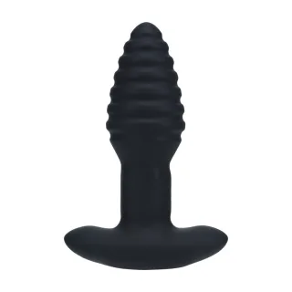 Analvibrator aus Silikon gerippt mit Rotation und Fernbedienung Schwarz