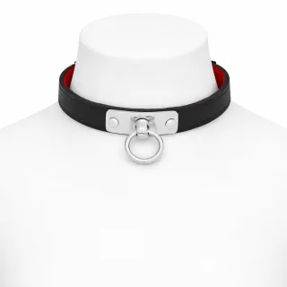Verstellbares BDSM Halsband, mit O-Ring, in Schwarz/Rot 140 mm/150 mm /160 mm (verstellbar)
